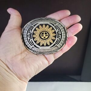 SSI Southwestern Hopi-inspired Sunface Belt Buckle Silver Gold Tone Metal